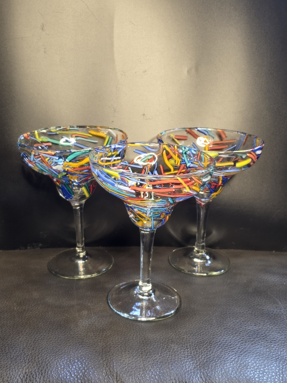 Pier 1 Multicolor Swirl Glass Margarita Set